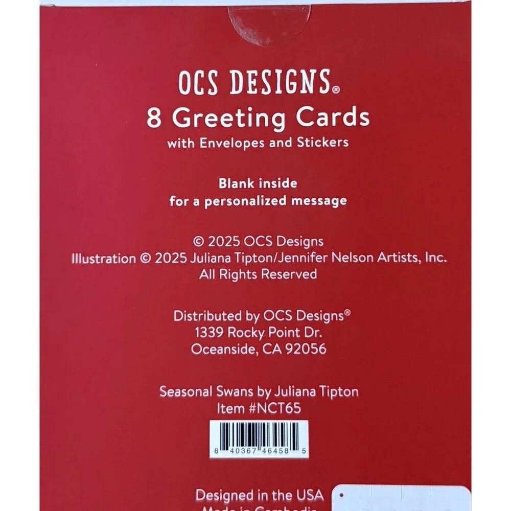 Merry Christmas Swan Note Cards Blank Box Set 8 Blank with Envelopes & Stickers